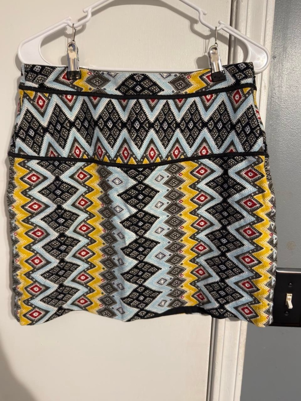 LOFT Aztec Mini Skirt in Light Blue, Yellow & Black
